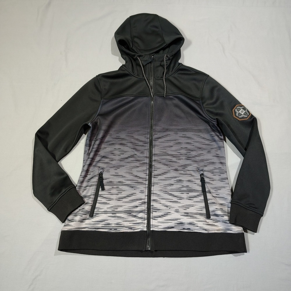 686 Hoodie Womens Large Black Grey Ombre Ella Bonded Zip Fleece Hoody Jacket